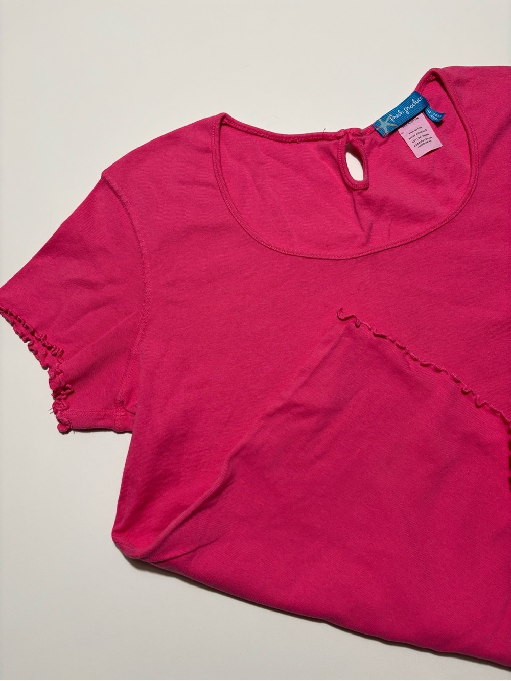 Fresh Produce Pink Ruffled Hem Scoop Neck Cotton T-Shirt